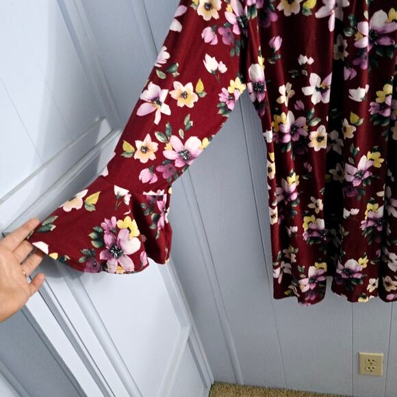 Eye Candy Burgundy Floral Dress 3X – Boho, Feminine, Casual, Everyday Wear - Picture 4 of 6